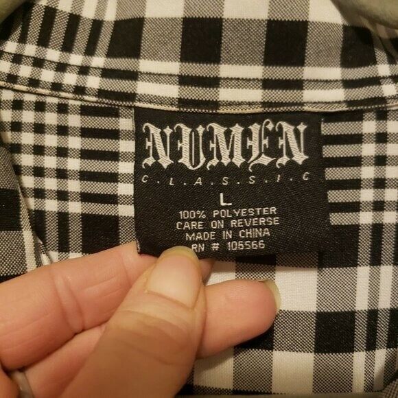 Numen Mens Sz L Blue White Plaid Short Sleeve Button Down Shirt - Picture 2 of 9